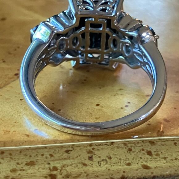 Natural Black Spinel Sterling Silver Cocktail Ring Size 10 - Picture 5 of 9